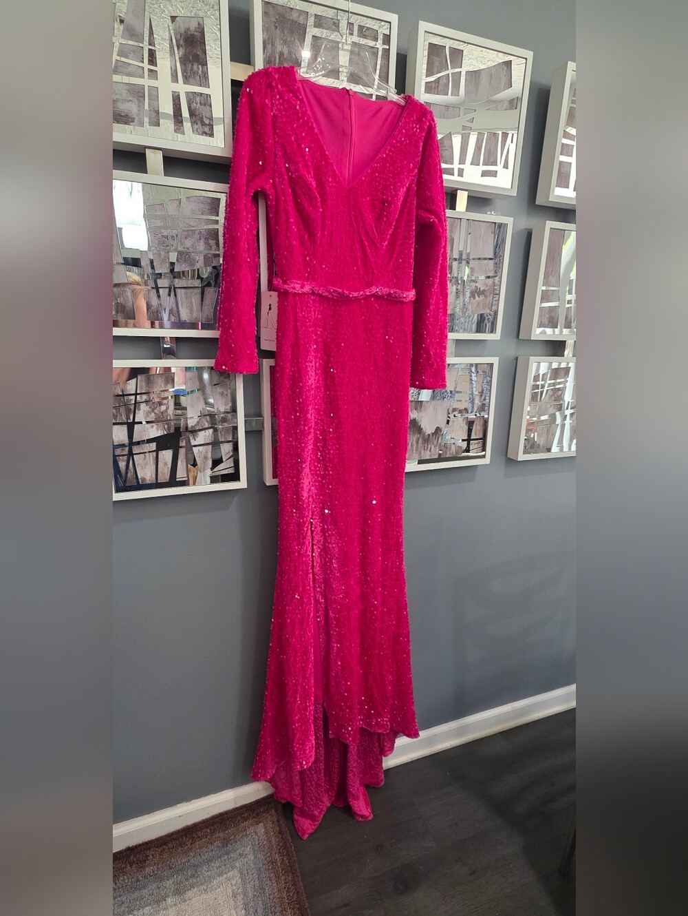 Sequined Fuchsia Evening Gown - Women Dresses. XS-S